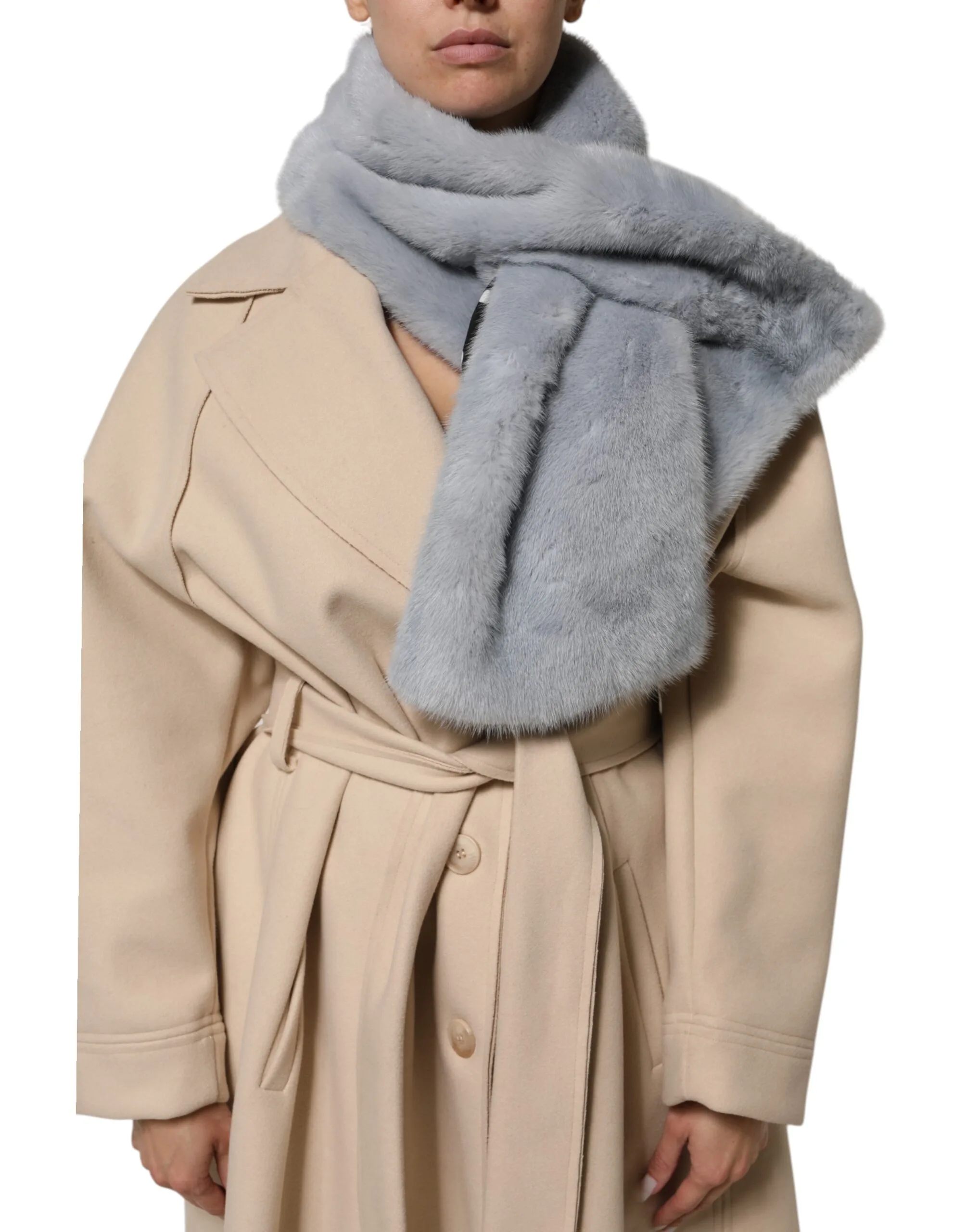 Powder Blue Mink Fur Neck Warmer Scarf - Image 2