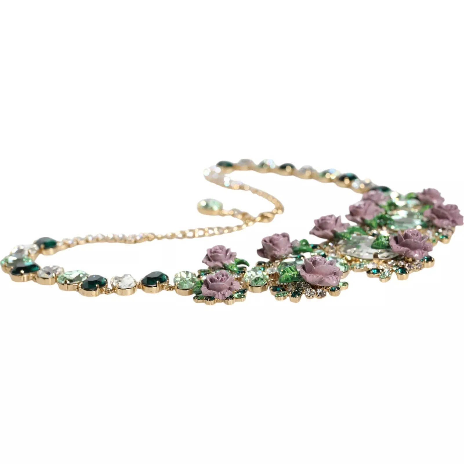 Gold Brass Link Chain Rose Petal Crystal Necklace - Image 3