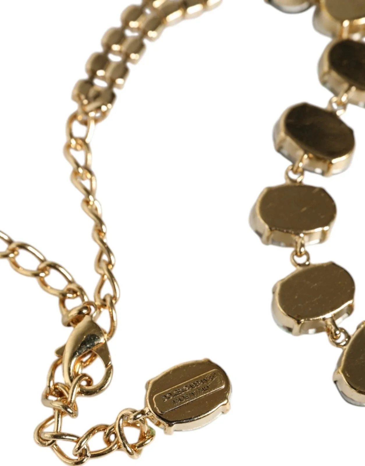 Gold Brass Link Chain Rose Petal Crystal Necklace - Image 5