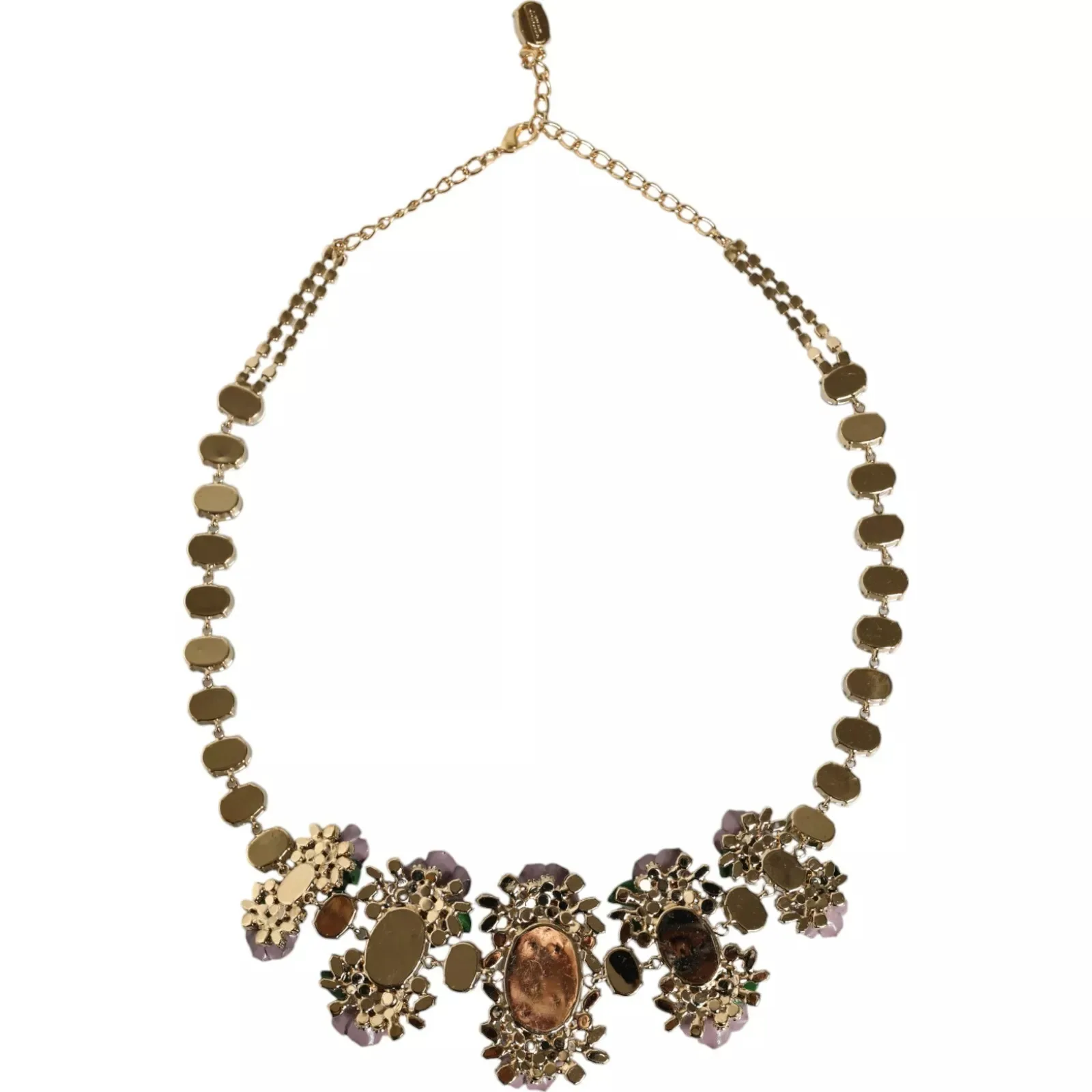Gold Brass Link Chain Rose Petal Crystal Necklace - Image 6