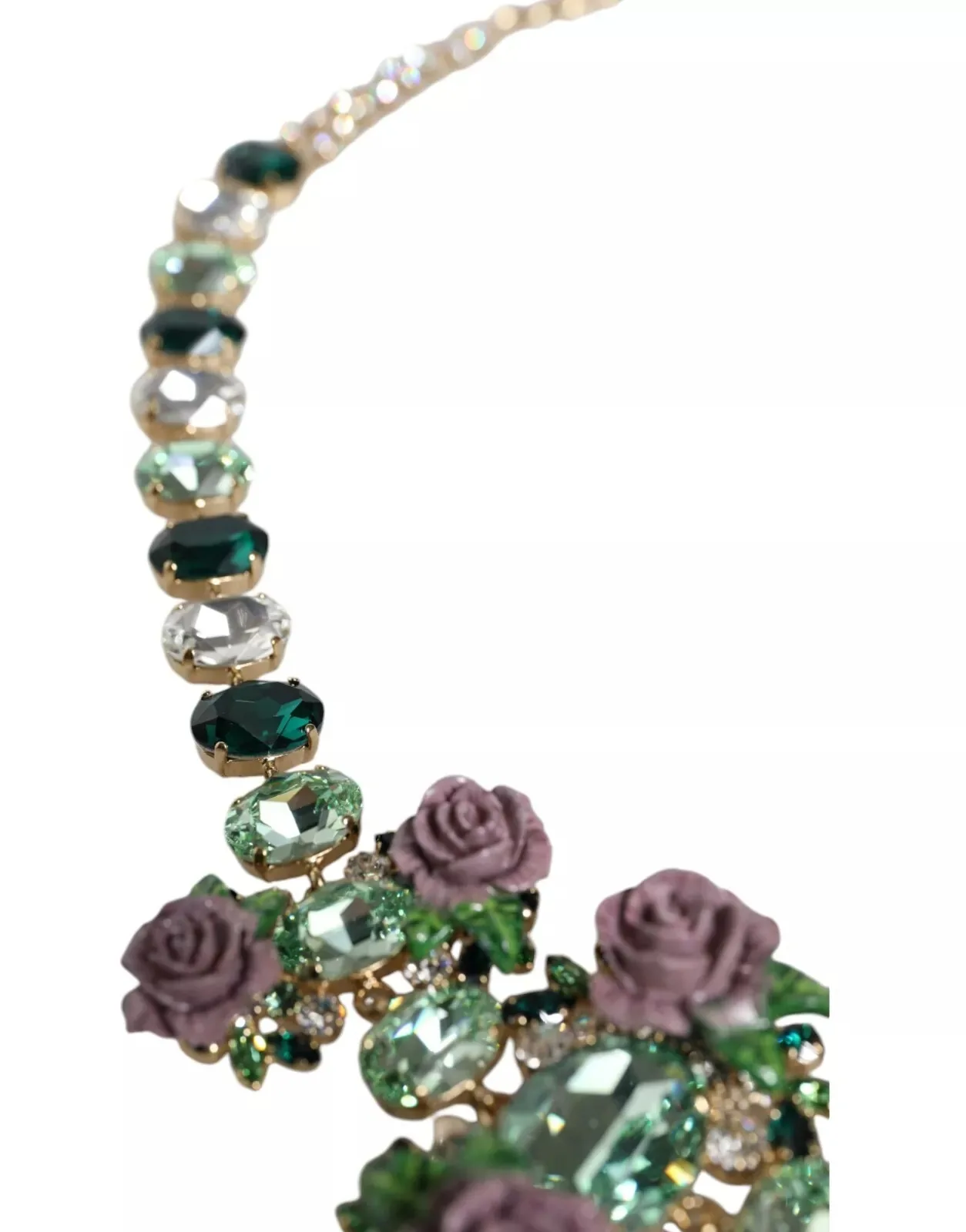 Gold Brass Link Chain Rose Petal Crystal Necklace - Image 7