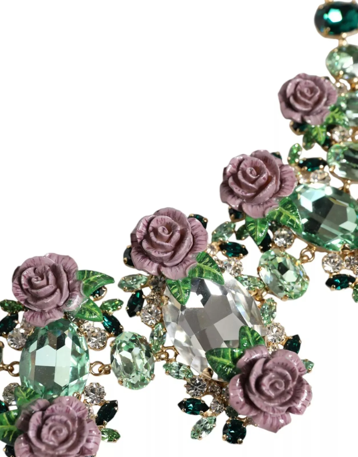 Gold Brass Link Chain Rose Petal Crystal Necklace - Image 8