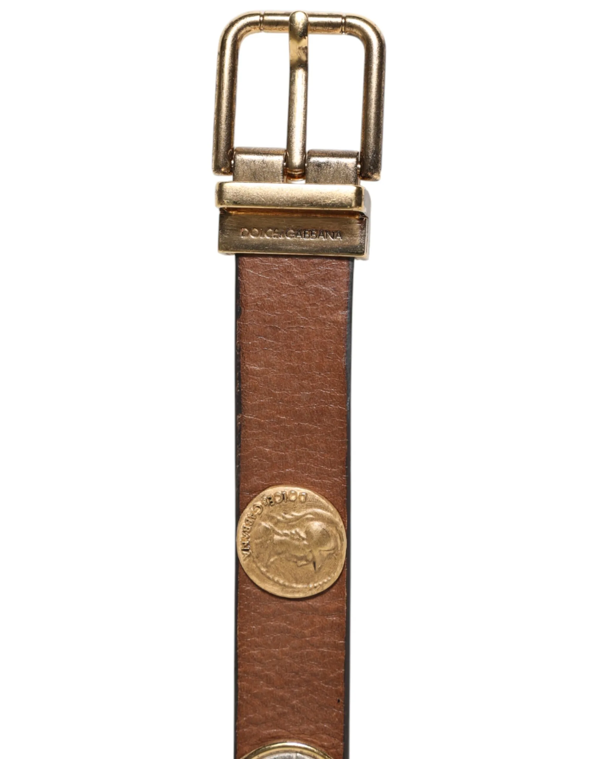 Brown Leather Gold Silver Coin Buckle Belt - Image 2