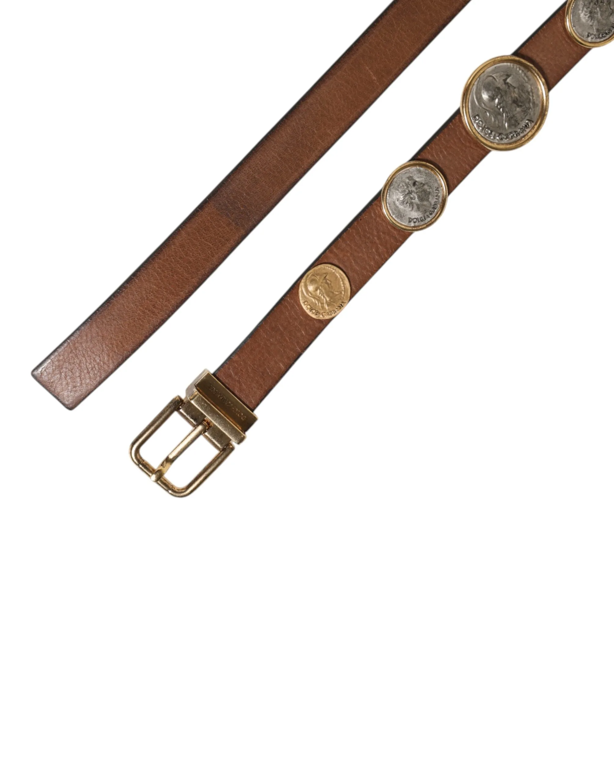 Brown Leather Gold Silver Coin Buckle Belt - Image 6