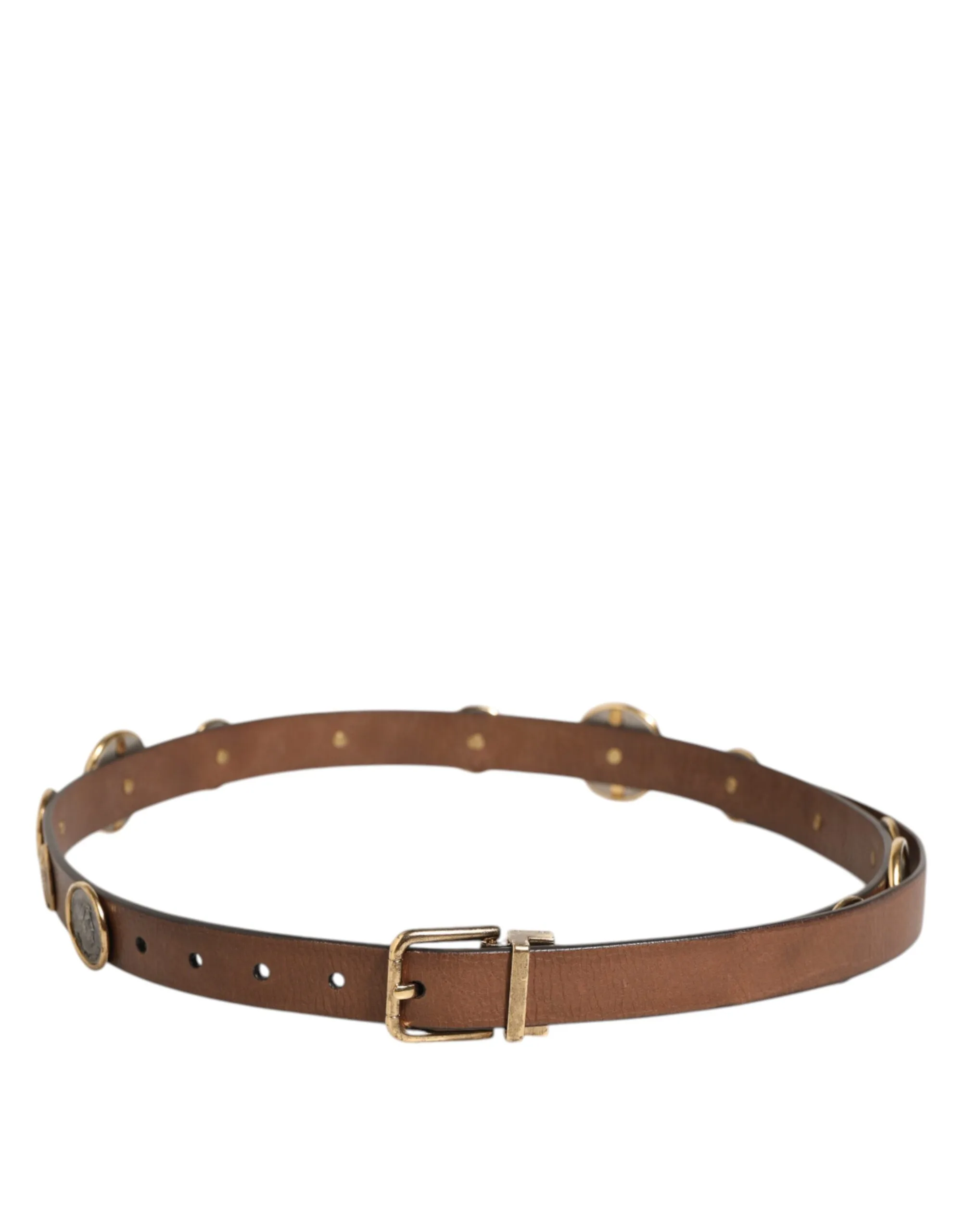 Brown Leather Gold Silver Coin Buckle Belt - Image 7