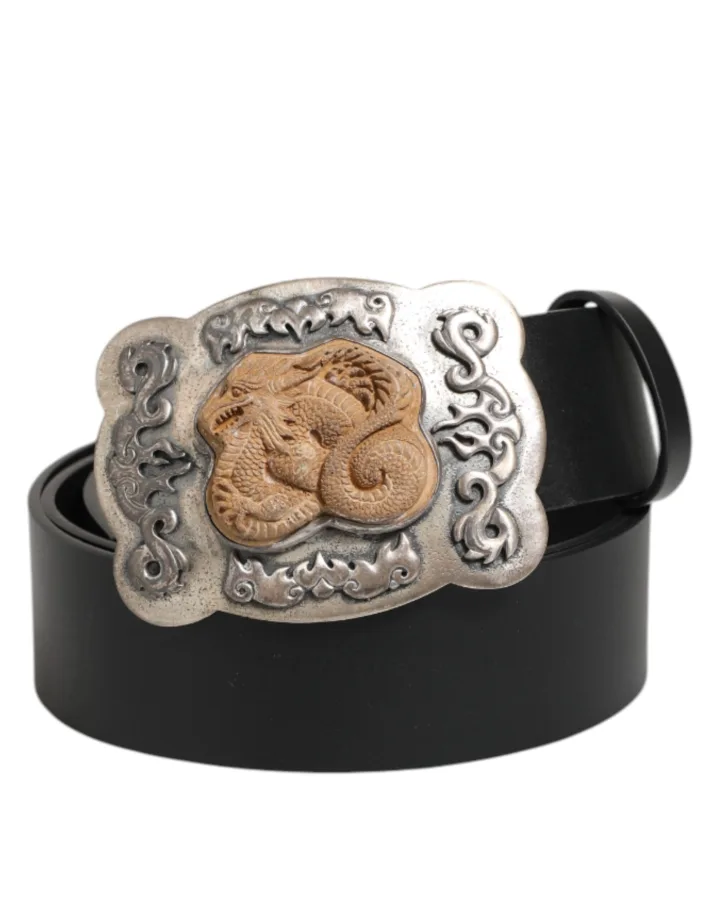 Black Leather Gothic Dragon Metal Buckle Belt