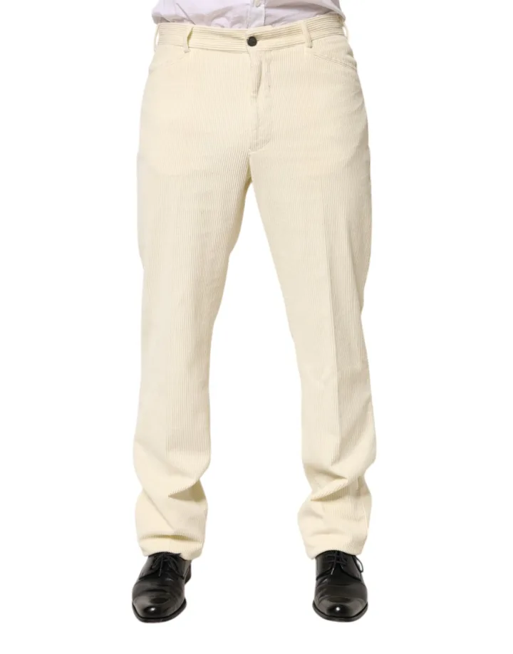 Beige Corduroy Cotton Straight Men Trouser Pants