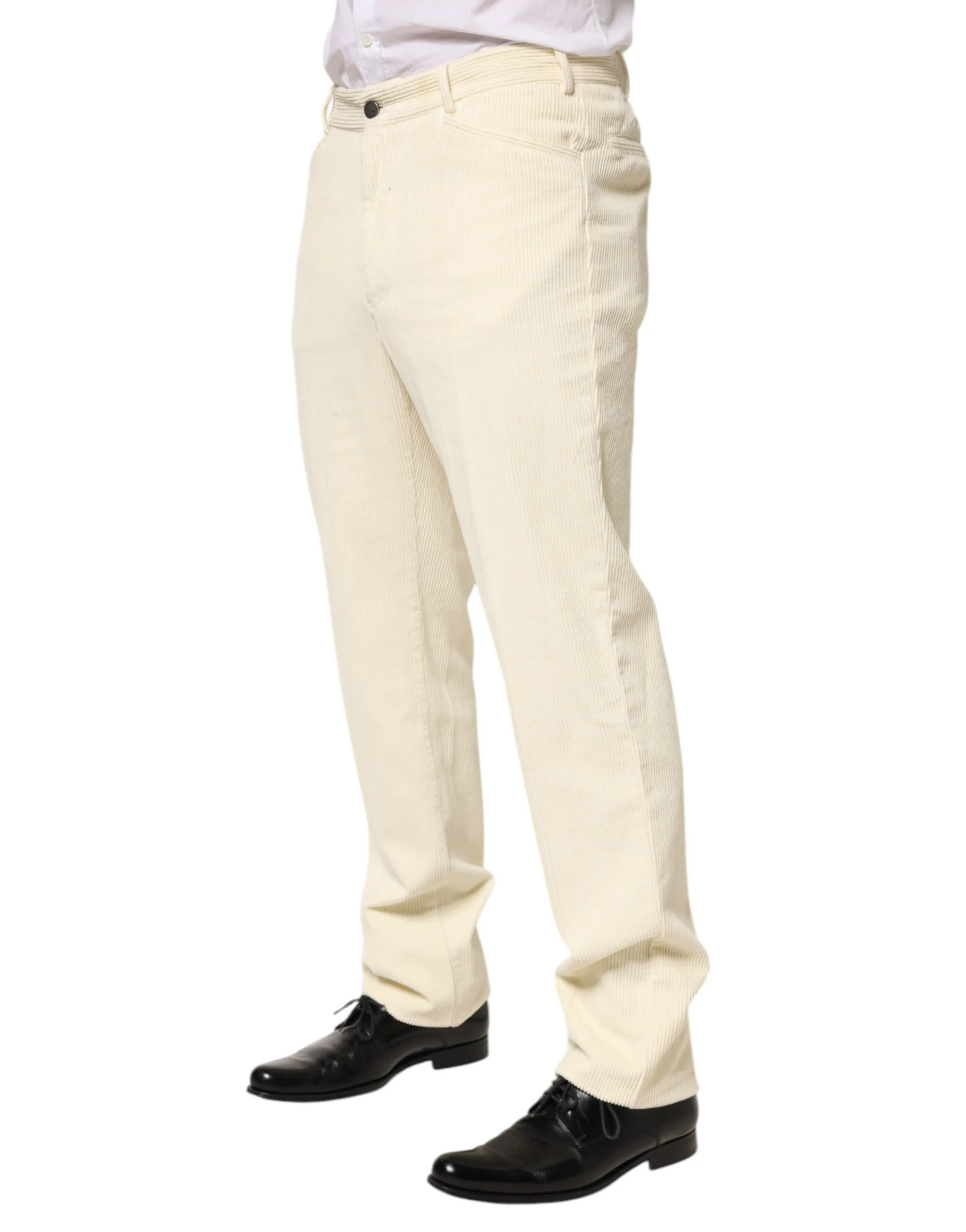 Beige Corduroy Cotton Straight-Leg Pants - Image 2