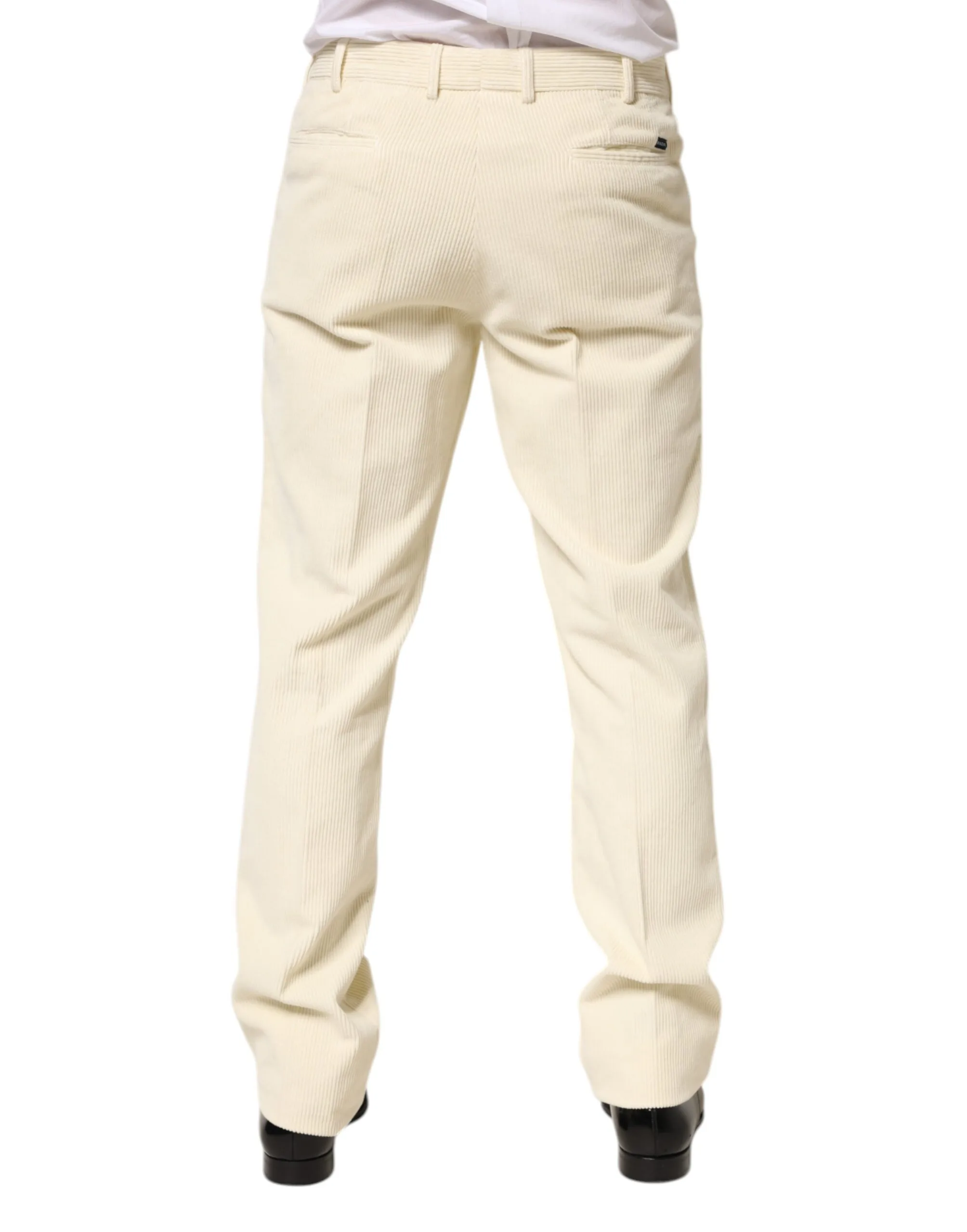 Beige Corduroy Cotton Straight-Leg Pants - Image 3
