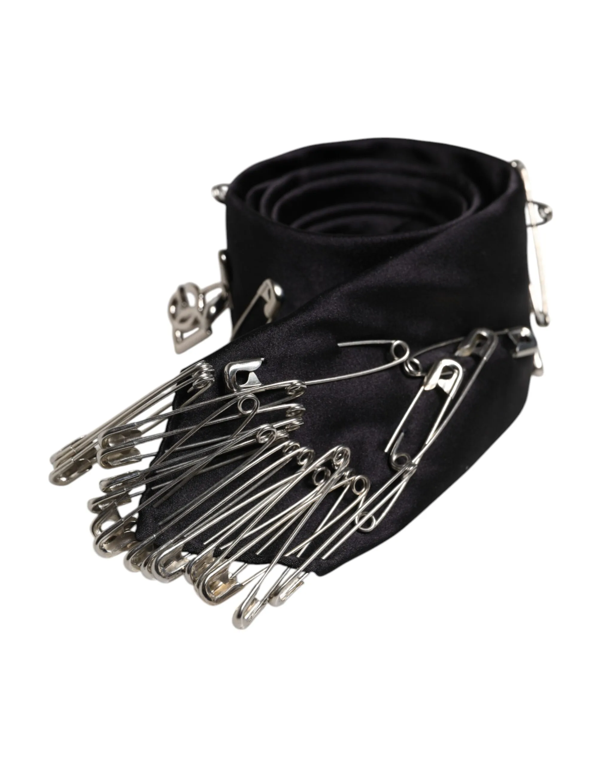 Black Safety Pins Silk Adjustable Necktie Accessory Tie - Image 2