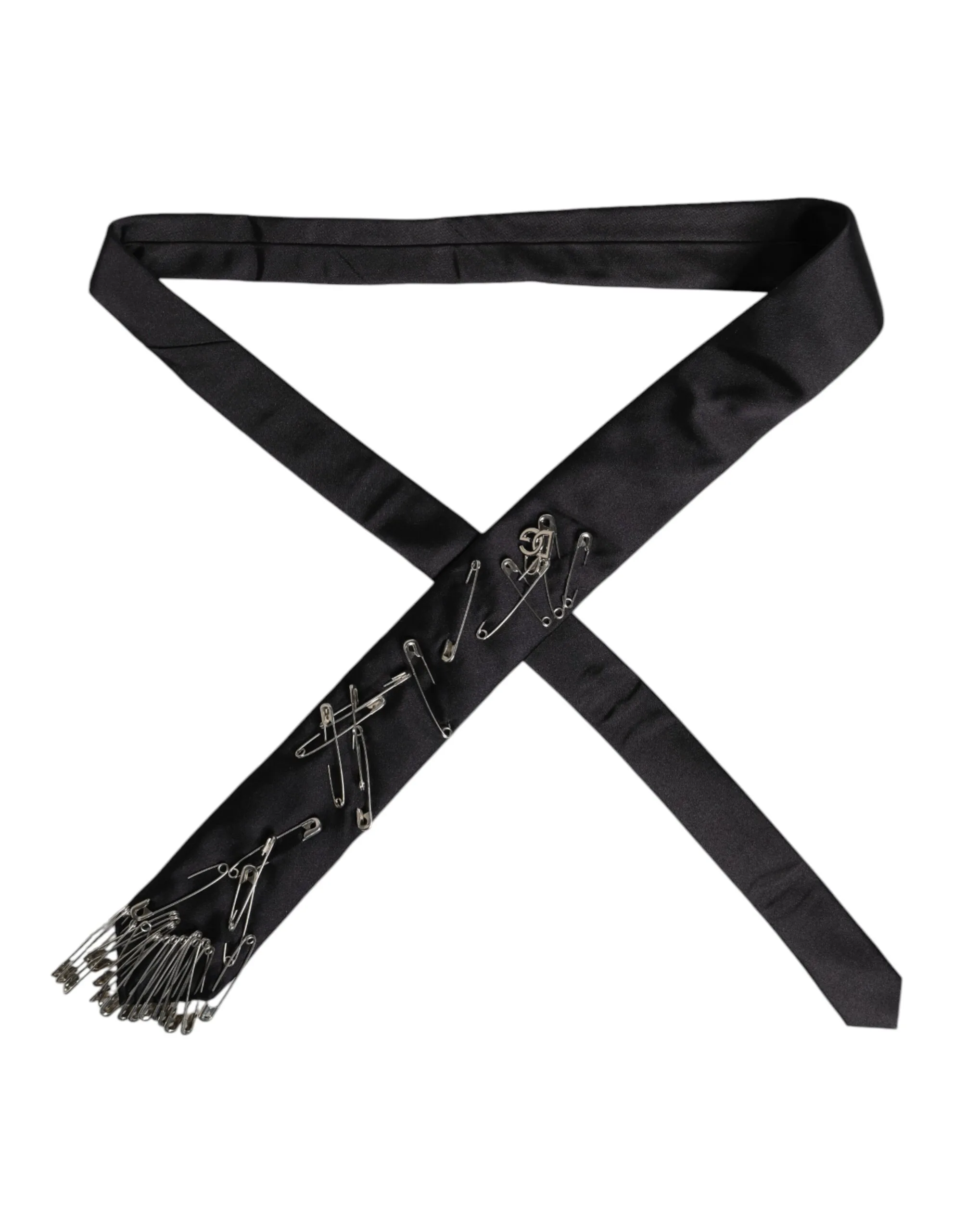 Black Safety Pins Silk Adjustable Necktie Accessory Tie - Image 3