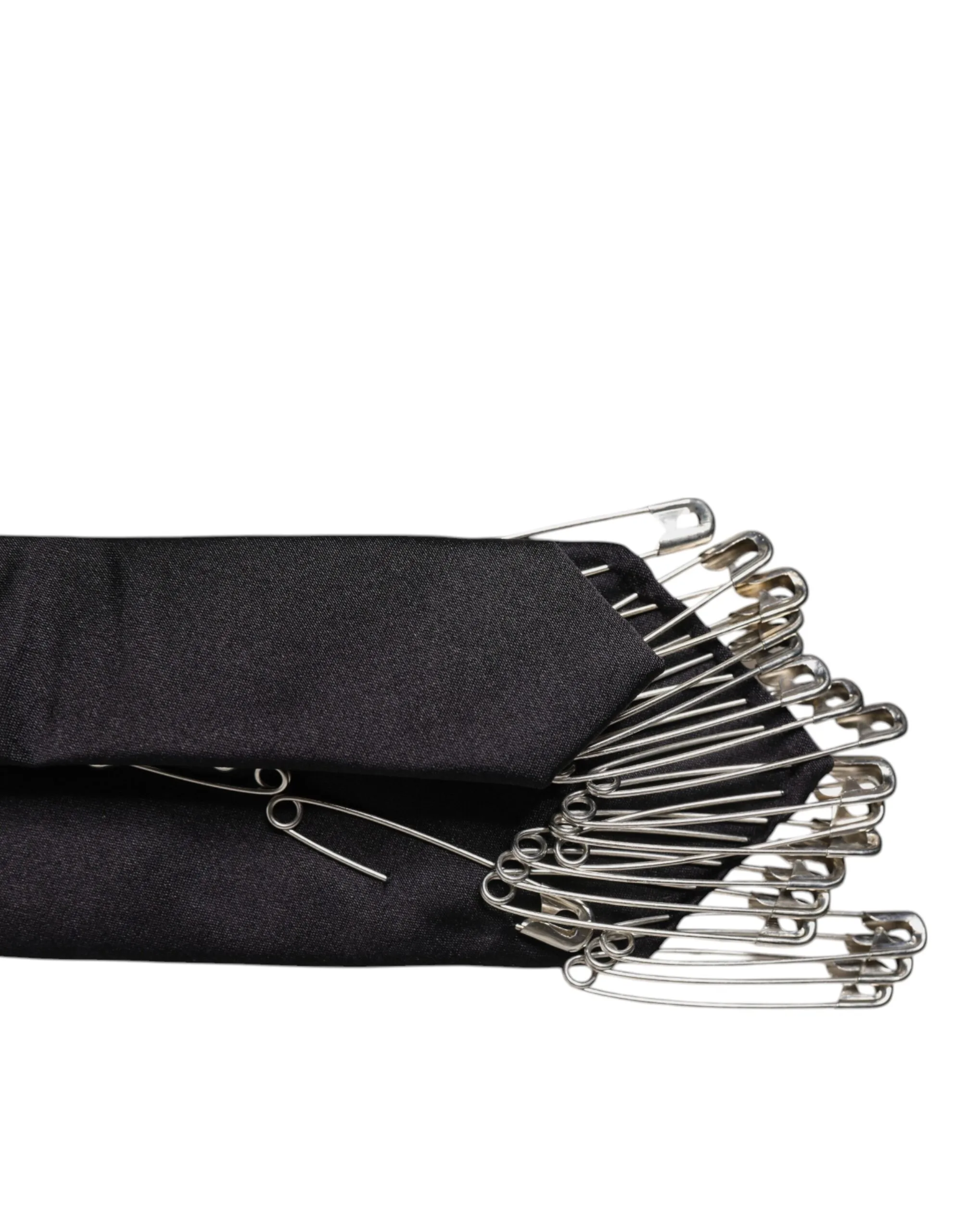 Black Safety Pins Silk Adjustable Necktie Accessory Tie - Image 4