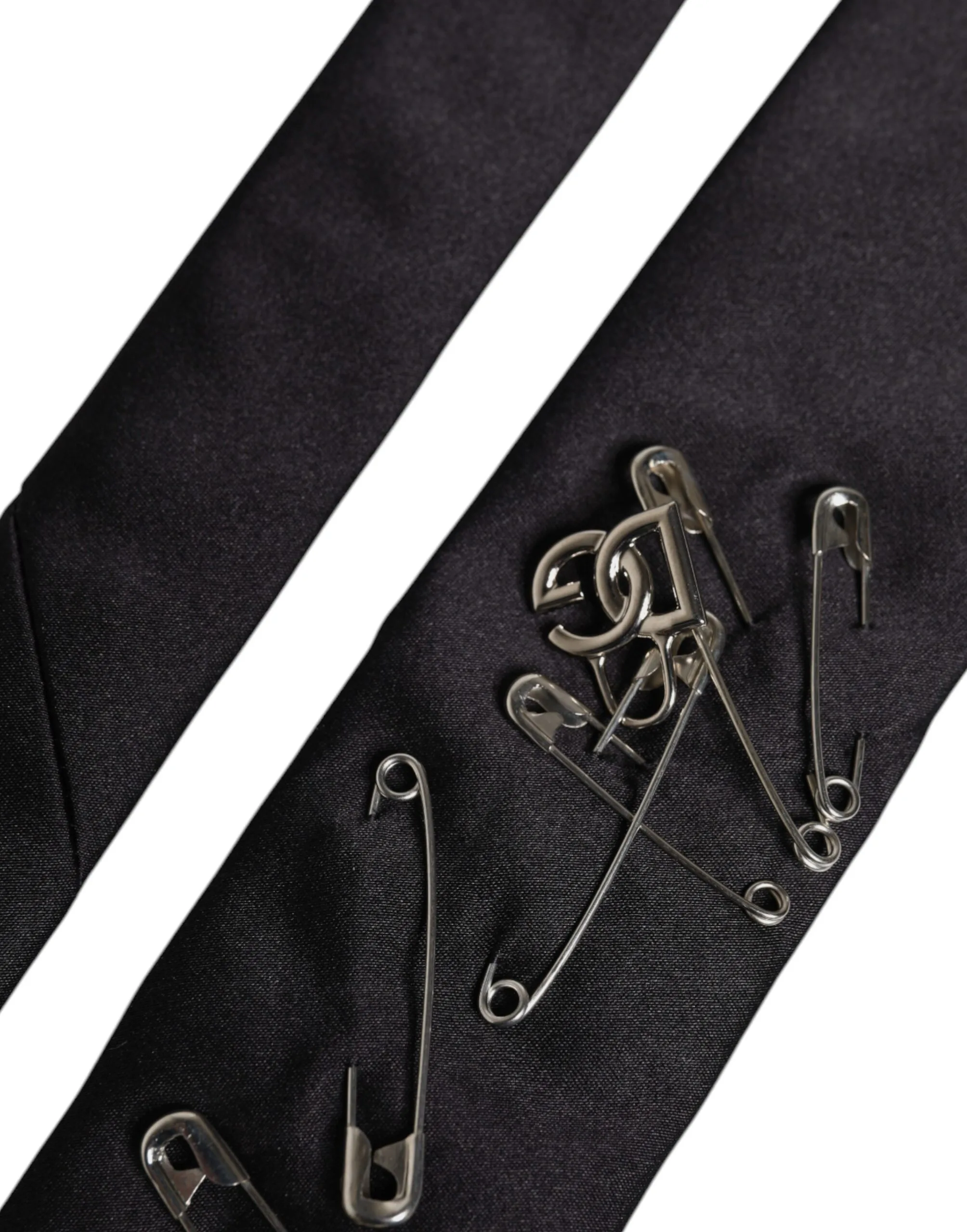 Black Safety Pins Silk Adjustable Necktie Accessory Tie - Image 5