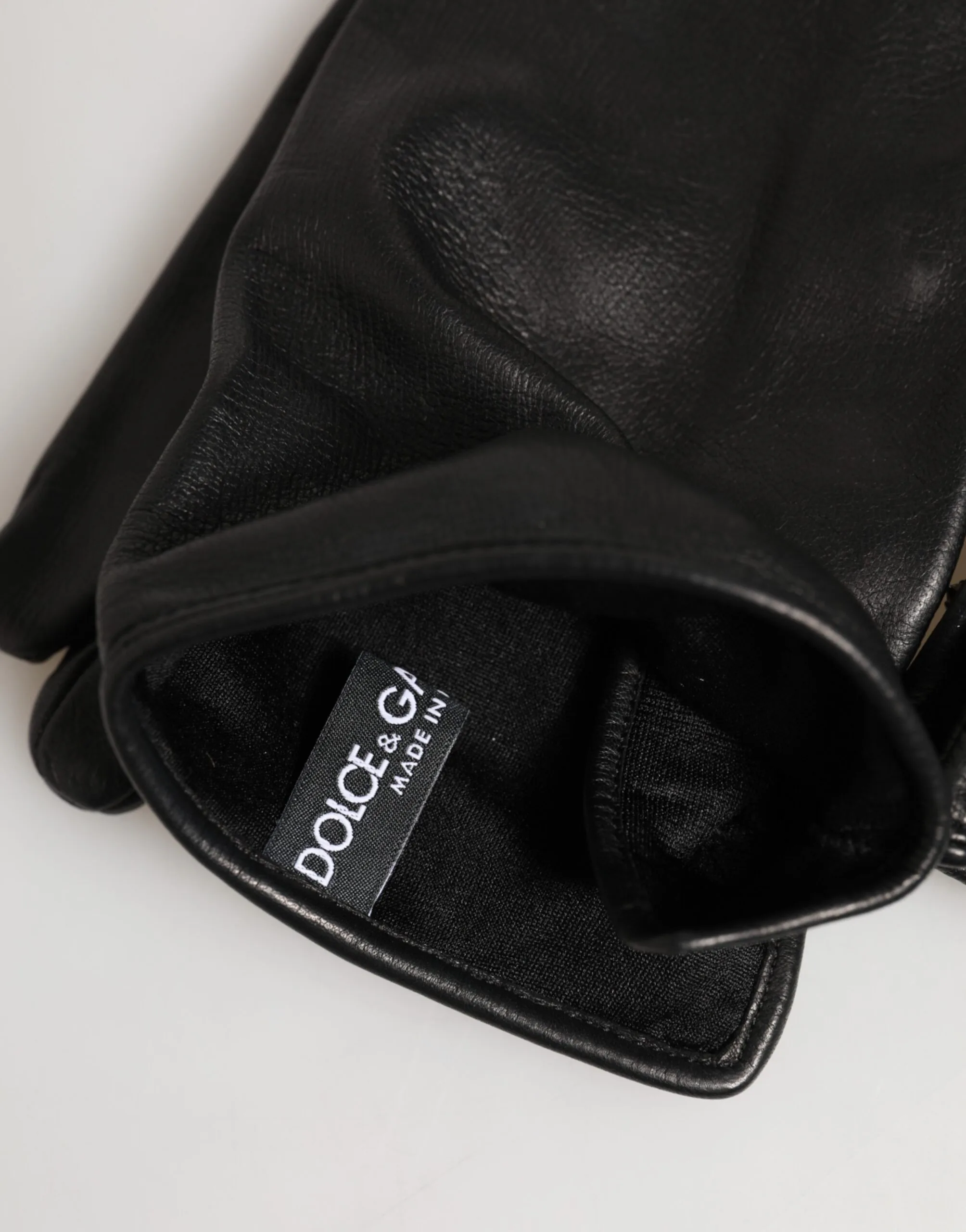 Black Leather Embellished Long Mitten Gloves - Image 2
