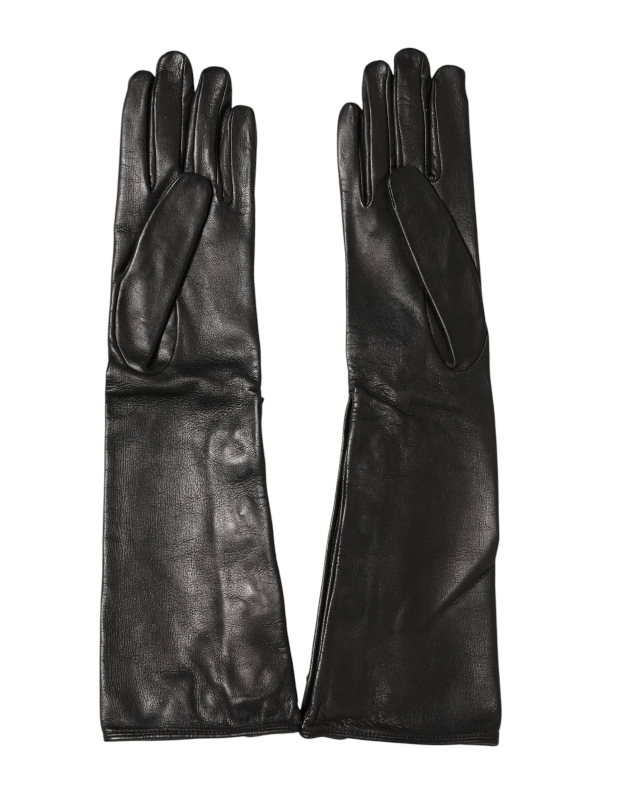 Black Leather Embellished Long Mitten Gloves - Image 4