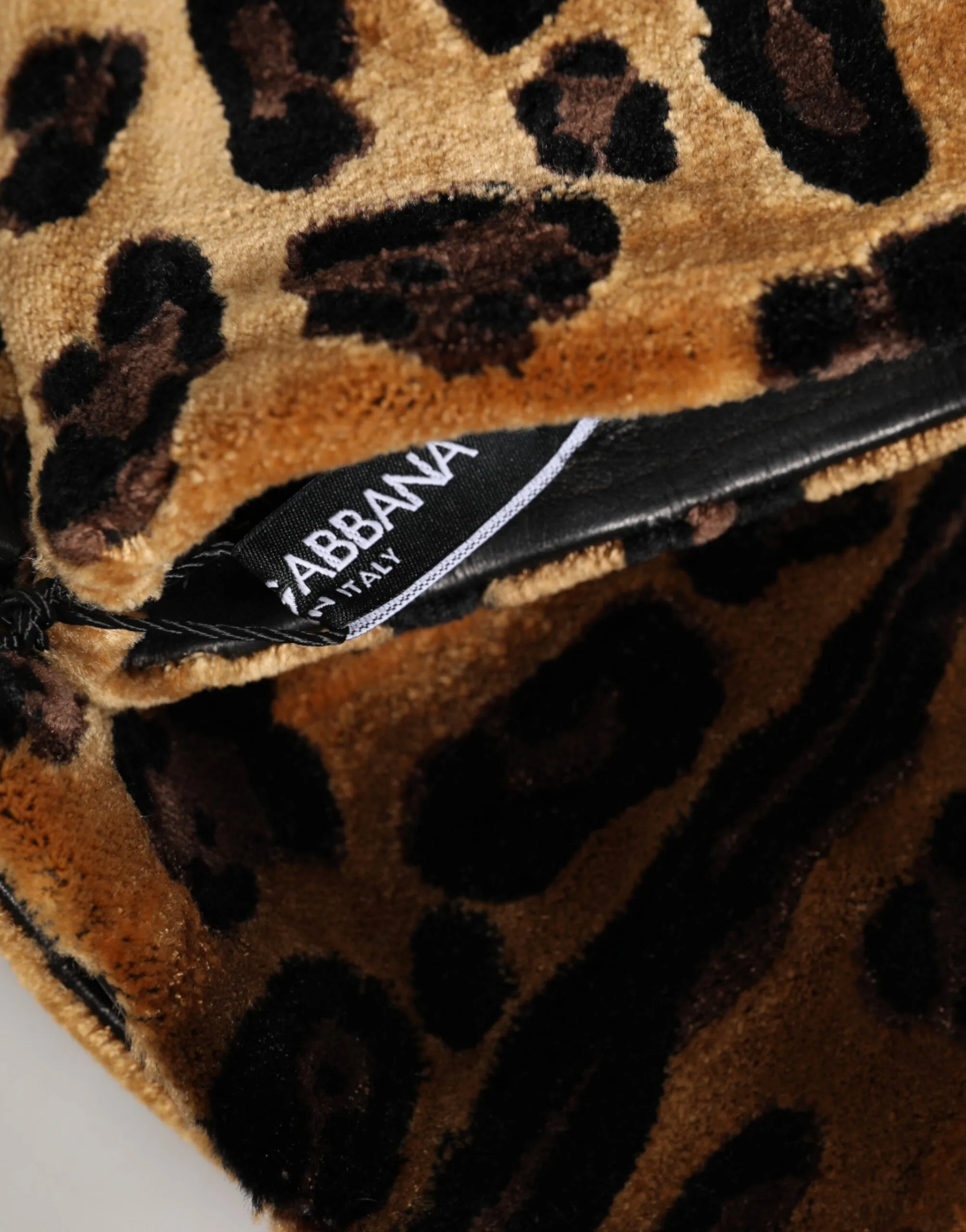 Brown Black Leopard Leather Elbow Length Mitten Gloves - Image 2