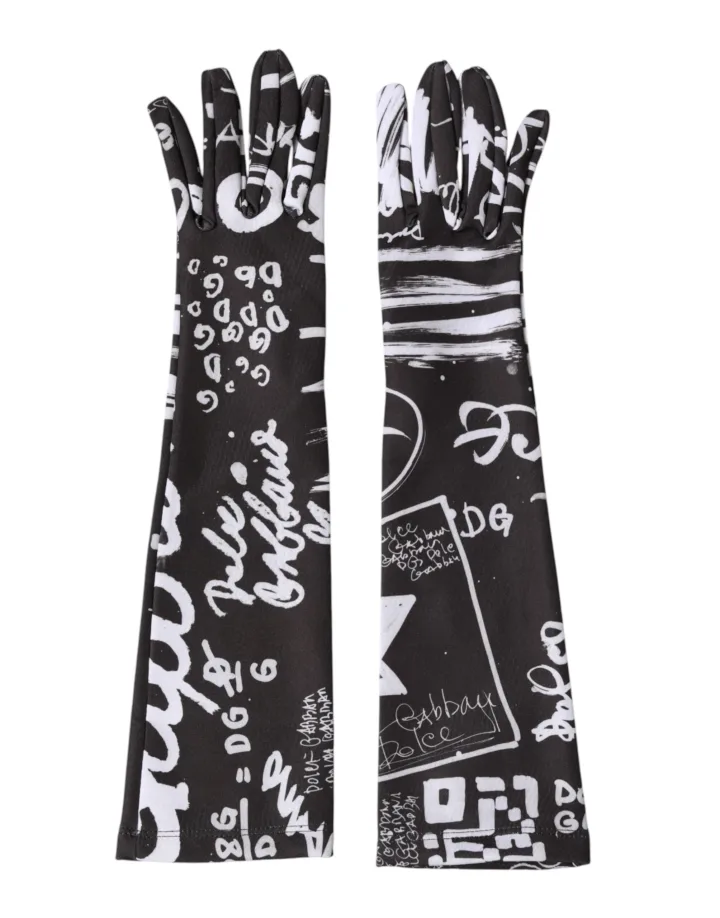 Black White DG Logo Elbow Length Mitten Gloves