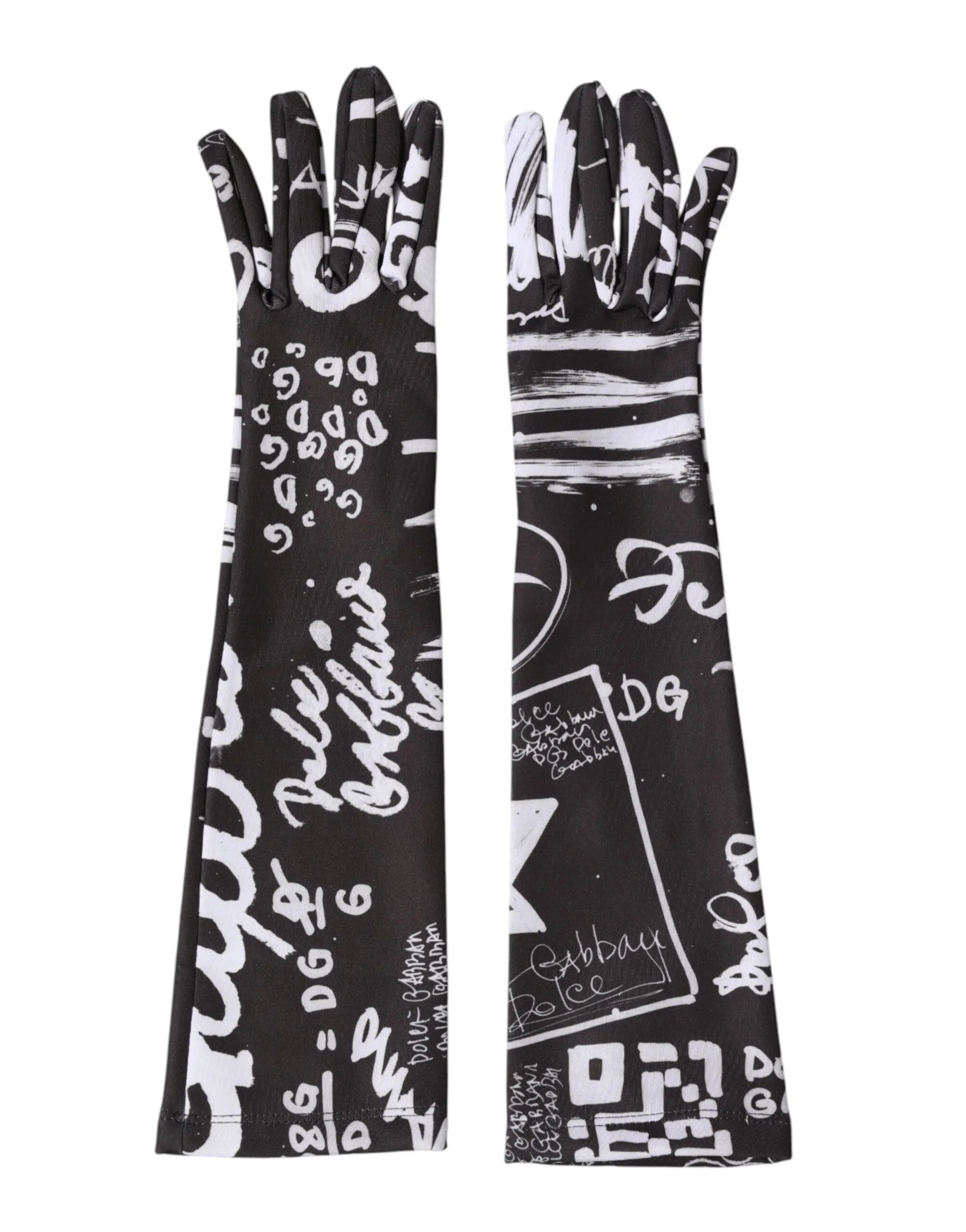 Black White DG Logo Elbow Length Mitten Gloves
