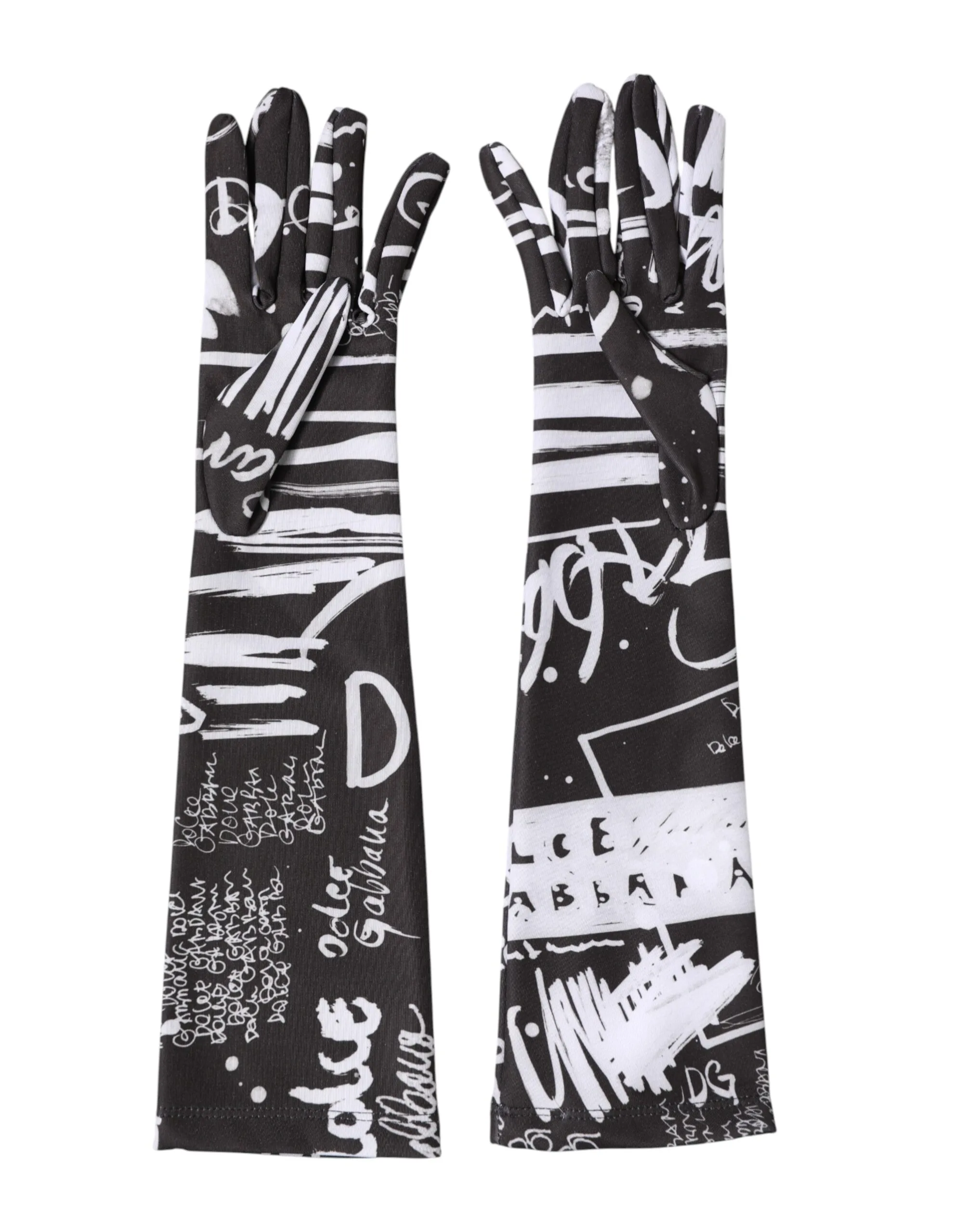 Black White DG Logo Elbow Length Mitten Gloves - Image 4
