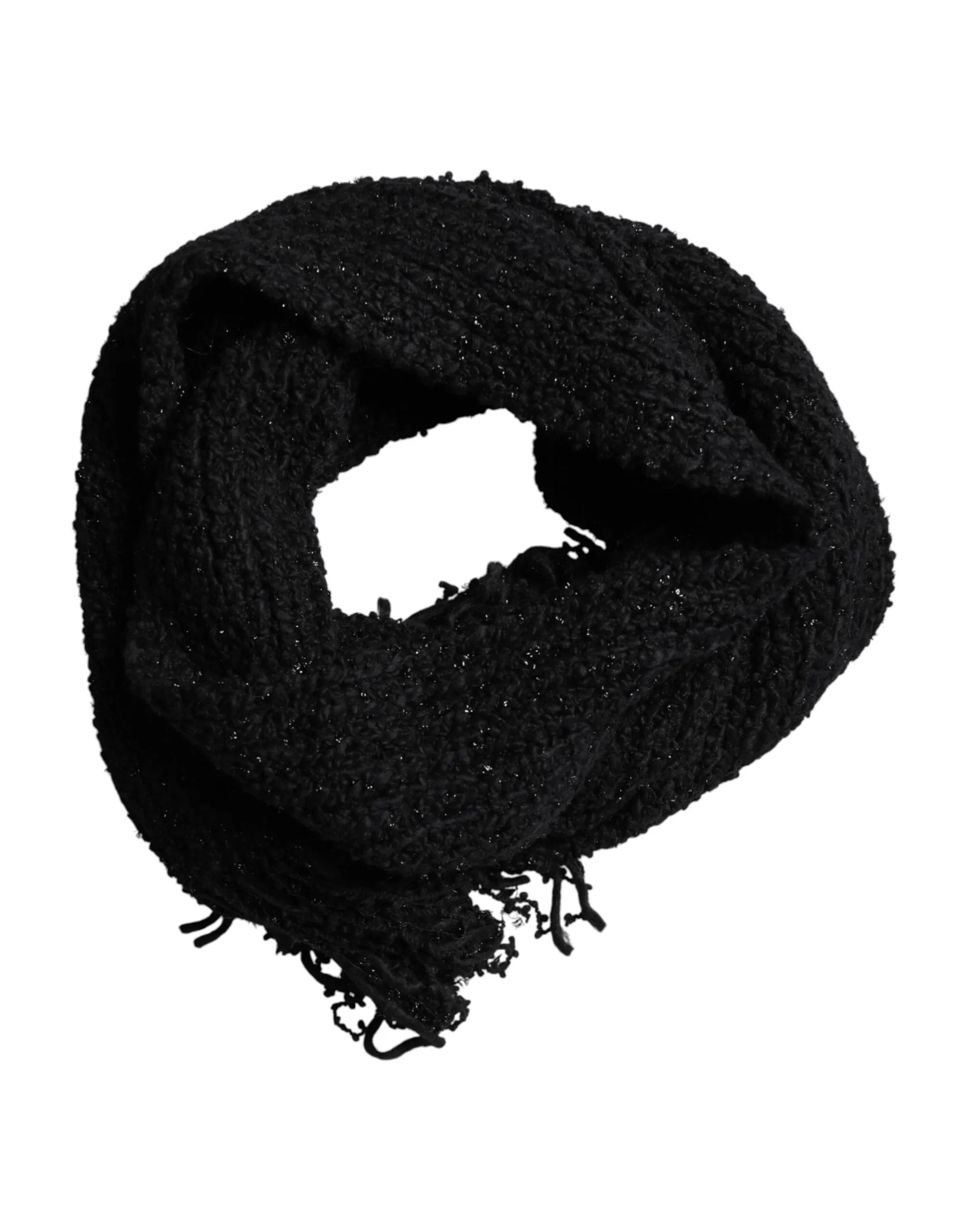Black Wool Fringes Neck Wrap Foulard Scarf - Image 3