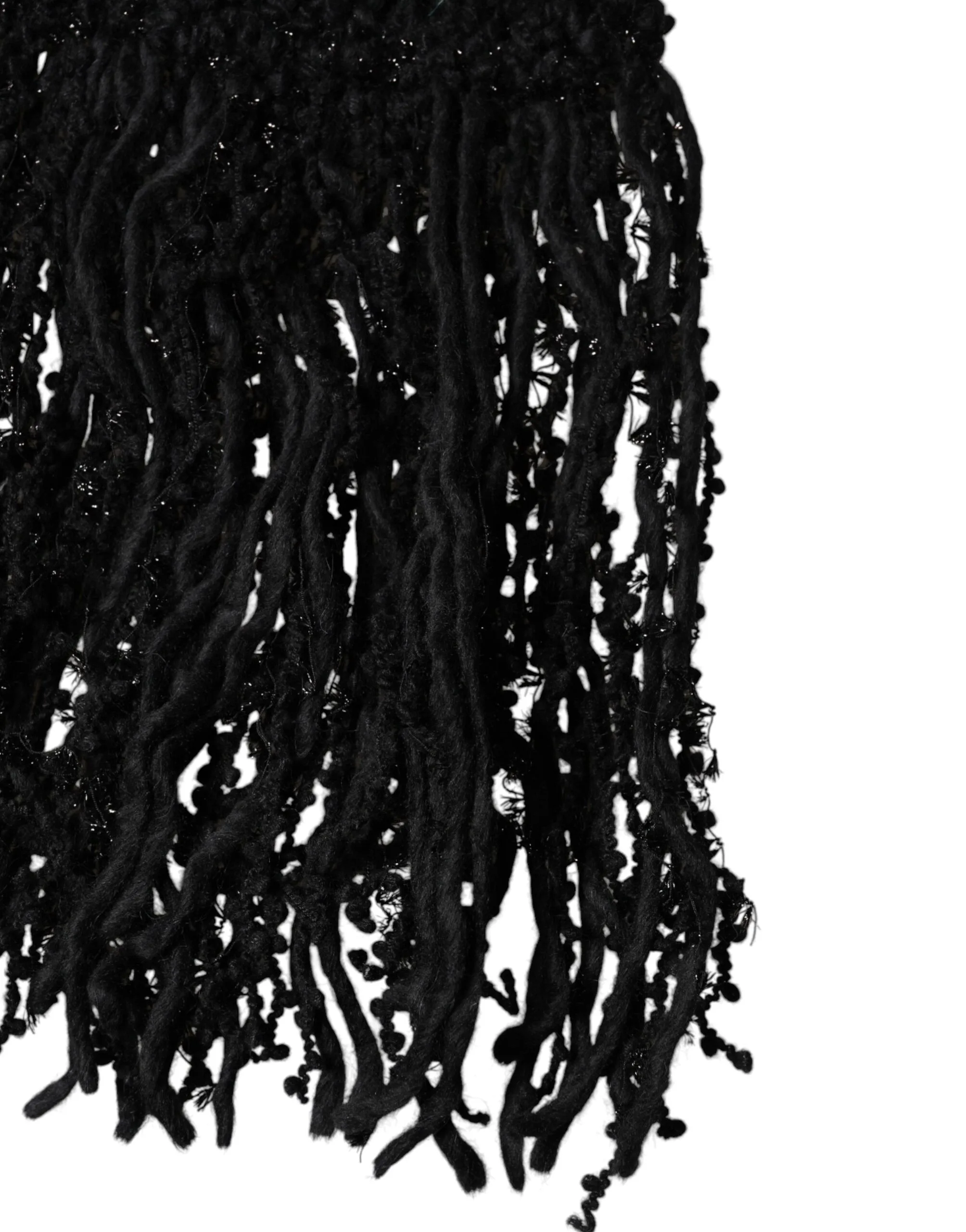 Black Wool Fringes Neck Wrap Foulard Scarf - Image 4